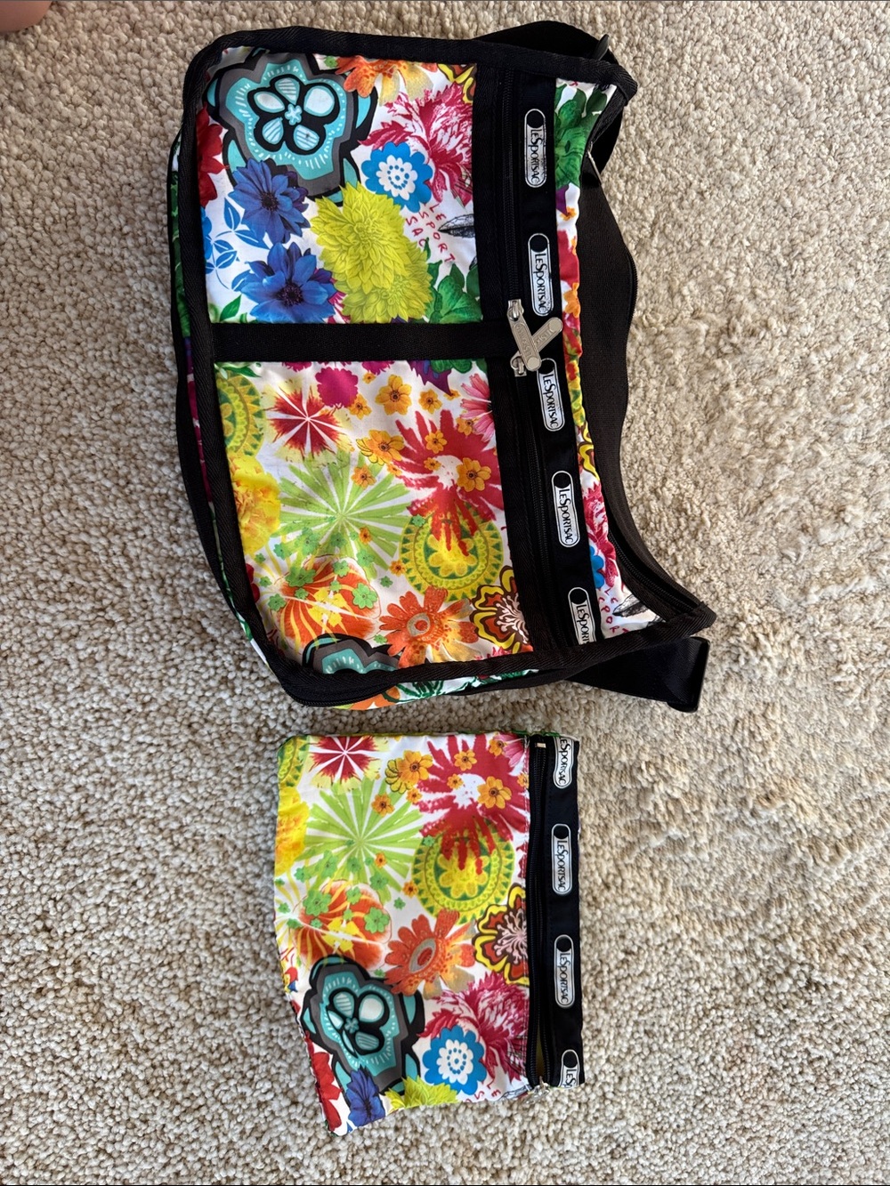 Lesportsac Multicolor Floral Crossbody with Matching Pouch